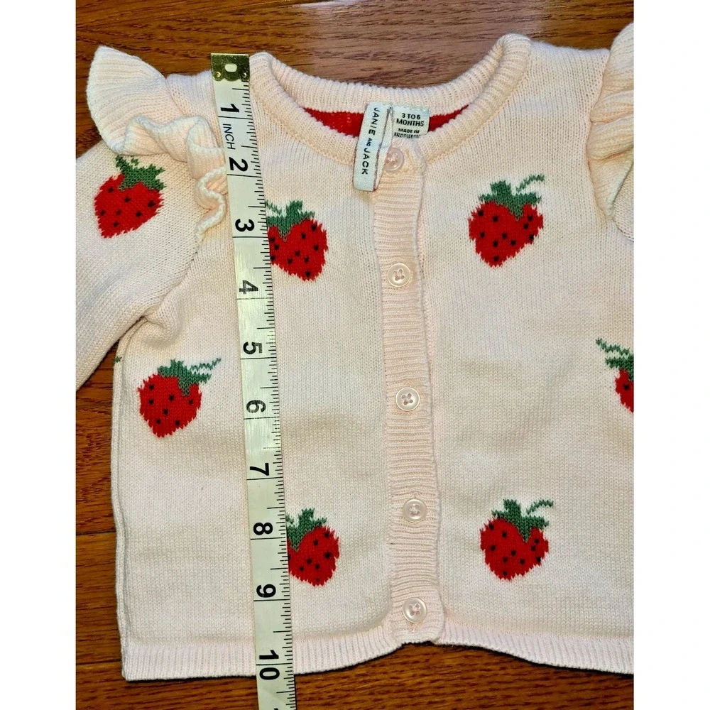 Janie‎ And Jack Sweater Button Cardigan Pink Strawberries 3/6 Mos Flare Shoulder